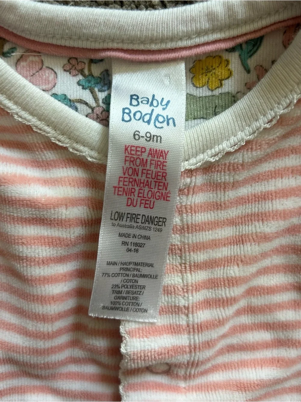 Baby Boden 6-9 mo Soft Pink Stripe Baby One-Piece Footed Pajamas